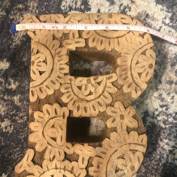 Wooden Decorative B Initial with Floral Details - Picture 3 of 7